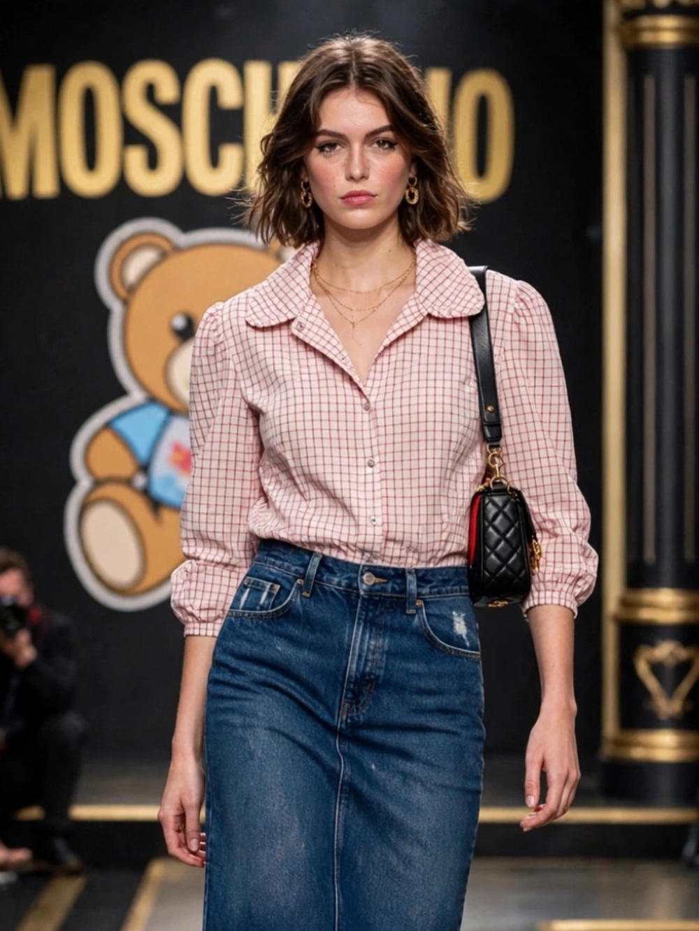 Moschino Jeans || Vintage 90s / Y2K Western Snap Top Blouse Check Red White 10